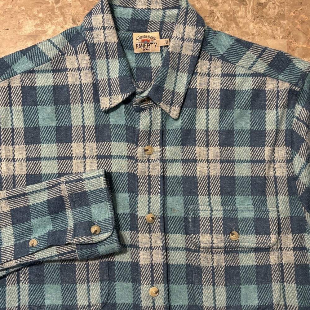 Faherty Shirt Mens Large Green Blue Legend Sweater Shirt Long Sleeve Knit